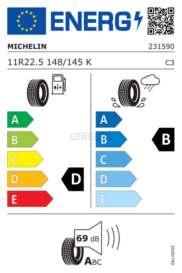 11R22.5 MICHELIN XZY3 (TL) (ALL POSITION) (148/145K) (M+S) (ON/OFF)